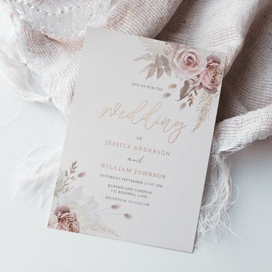 Divine Blush Dusty Rose Floral Wedding Rose Gold Folieneinladung