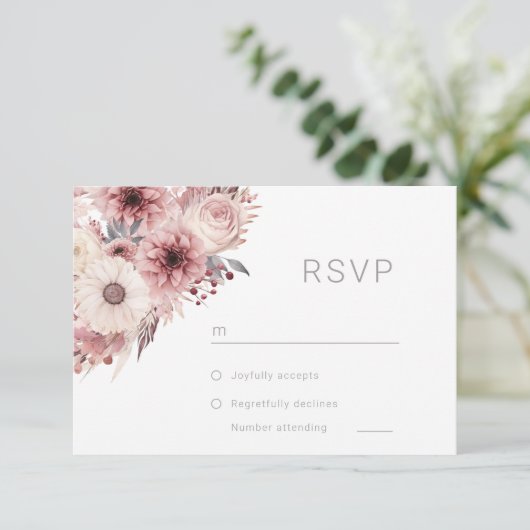 Divine Boho Blush & Rose Wedding RSVP Karte (Stehend Vorderseite)