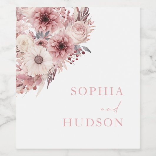 Divine Boho Blush & Rose Wedding Weinetikett (Einzelnes Label)