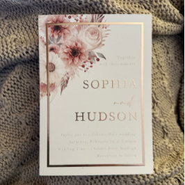 Divine Boho Blush Wedding Rose Gold Border Folieneinladung