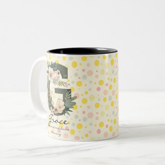 Divine Boho Chic Monogram Tasse mit Grace's Floral (Vorderseite Links)