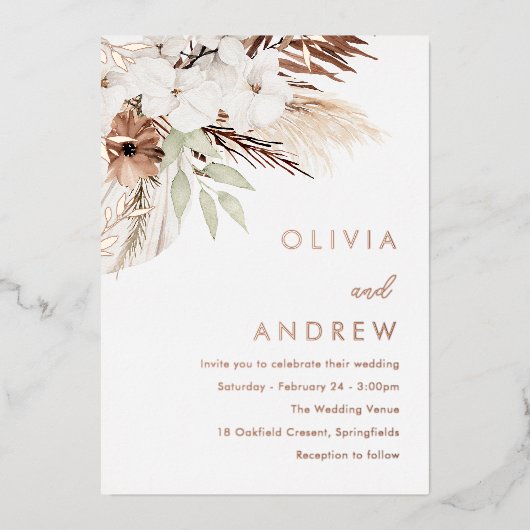 Divine Boho Floral Rose Folieneinladung (Vorderseite)