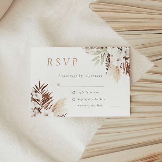 Divine Boho White Floral All Seasons Wedding RSVP Karte