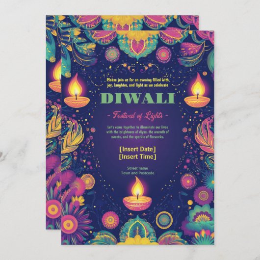 Divine Diwali Harmony Einladung (Vorne/Hinten)