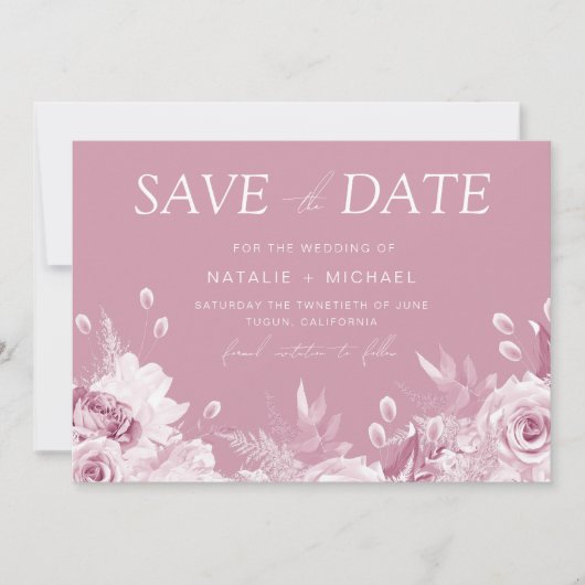 Divine Dusty Pink Rose Wedding Save The Date (Vorderseite)
