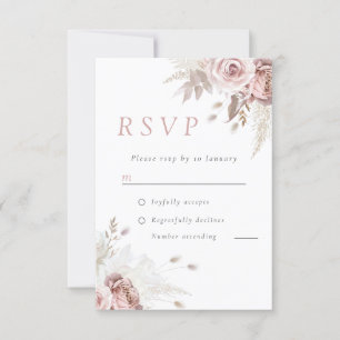 Divine Dusty Rose Blush Floral Wedding Vertikal RSVP Karte