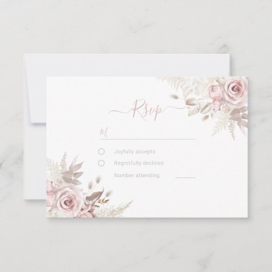 Divine Dusty Rose Blush & Ivory Wedding RSVP Karte (Vorderseite)