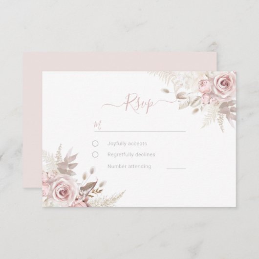 Divine Dusty Rose Blush & Ivory Wedding RSVP Karte (Vorne/Hinten)