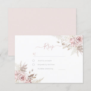 Divine Dusty Rose Blush & Ivory Wedding RSVP Karte