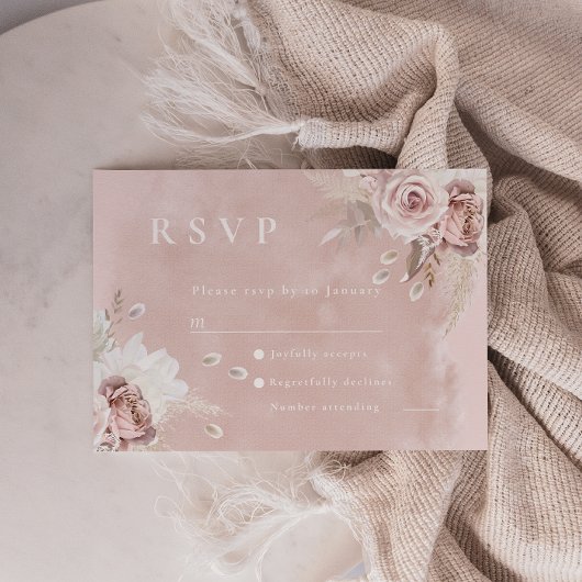 Divine Dusty Rose Blush Wassercolor Hochzeit RSVP Karte