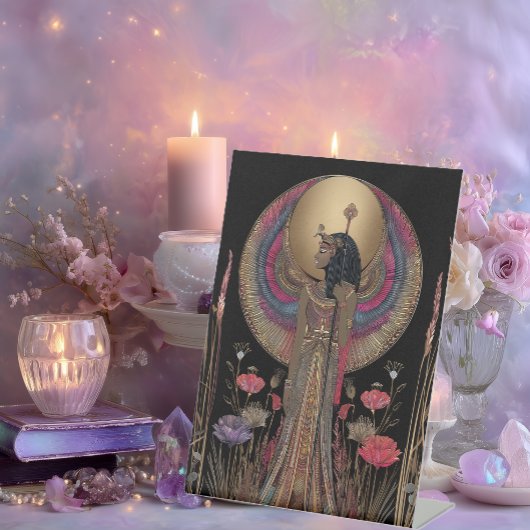 Divine Egyptian Goddess Isis Rainbow Gold on Black Sockelschild