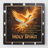 Divine Flame Holy Spirit Message Mark 11:24 Verse Quadratische Wanduhr (Vorderseite)