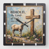 Divine Grace: John 1:29 Time Quadratische Wanduhr (Vorderseite)