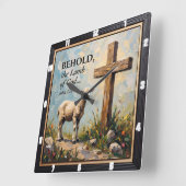 Divine Grace: John 1:29 Time Quadratische Wanduhr (Winkel)