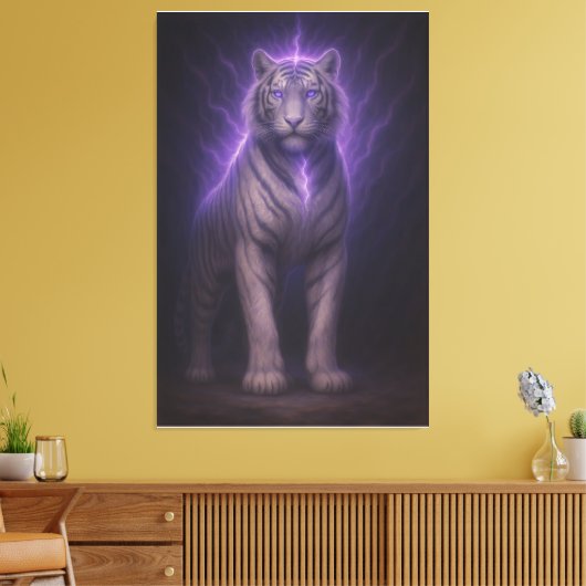 Divine Lightning White Tiger – Celestial Power Fan Leinwanddruck (Insitu (Wohnzimmer))