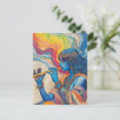 Divine Lord Krishna Playing Flute Surreal Rainbow Postkarte (Stehend Vorderseite)