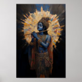 Divine Lord Krishna spielt Flute Art Nouveau Poster (Vorne)