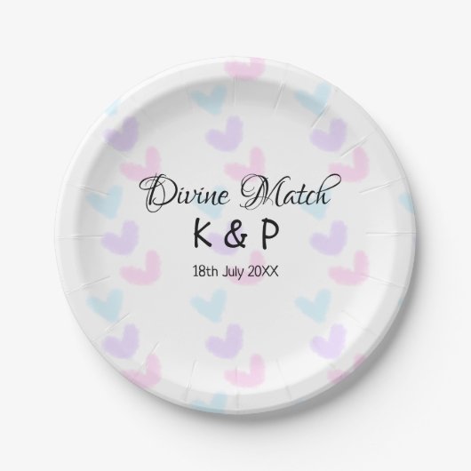 Divine match add pair name Letter heart Pappteller (Vorderseite)