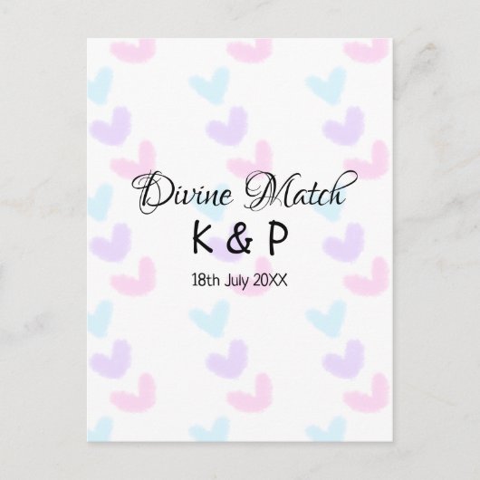 Divine match add pair name Letter heart Postkarte (Vorderseite)