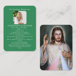Divine Mercy Catholic Funeral Green Prayer Card Visitenkarte