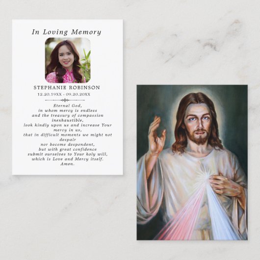 Divine Mercy Catholic Jesus Funeral Prayer Card Visitenkarte (Vorne/Hinten)