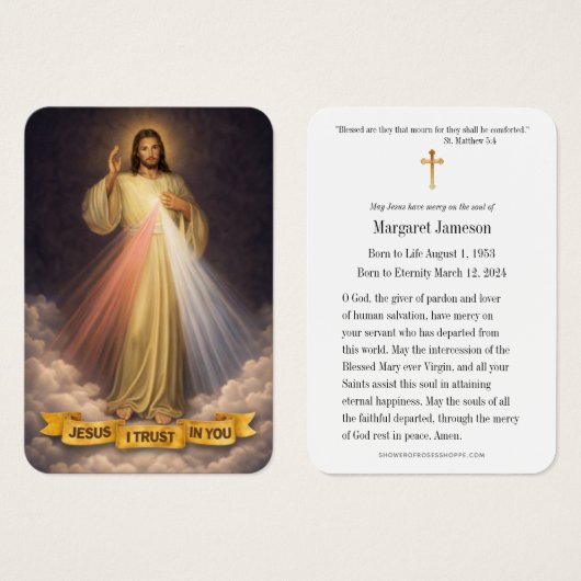 Divine Mercy Jesus Catholic Funeral Holy Card - (Vorne & Hinten)