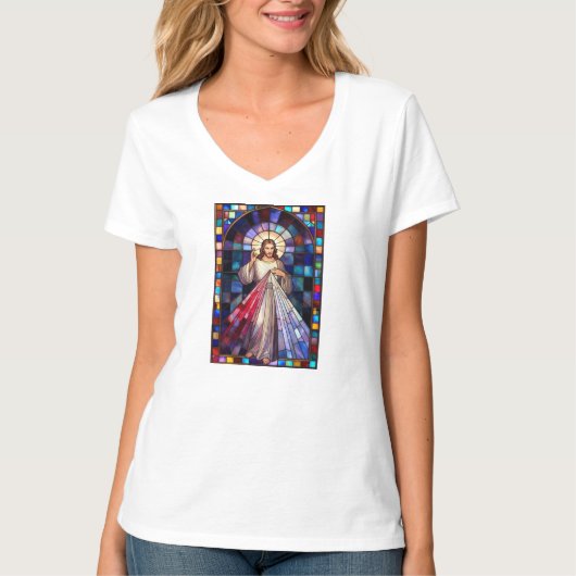 Divine Mercy Jesus Women's V-Neck Tee Shirt (Vorderseite)