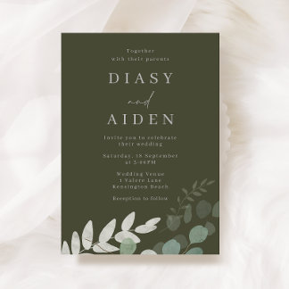 Divine Olive Green Leaf Elegance Hochzeit Einladung