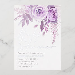 Divine Purple Lavender Floral Baby Shower Silver Folieneinladung
