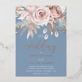 Divine Rose Gold Blush & Blue Floral Wedding Folieneinladung (Vorderseite)