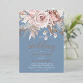 Divine Rose Gold Blush & Blue Floral Wedding Folieneinladung (Stehend vorne)