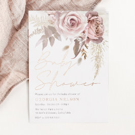 Divine Rose Gold Blush Floral Baby Shower Folieneinladung