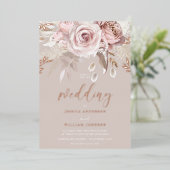 Divine Rose Gold Blush Floral Pure Elegant Wedding Folieneinladung (Stehend vorne)