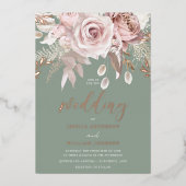 Divine Rose Gold Blush & Sage Floral Wedding Folieneinladung (Vorderseite)