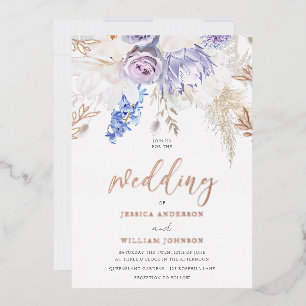 Divine Rose Gold Lila Lavendel Blumenhochzeit Folieneinladung