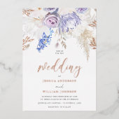 Divine Rose Gold Lila Lavendel Blumenhochzeit Folieneinladung (Vorderseite)