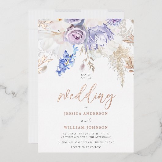 Divine Rose Gold Lila Lavendel Blumenhochzeit Folieneinladung (Briefumschlag)