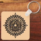 Divine Sacred Mandala - Black & Gold Trishul Schlüsselanhänger (Rückseite)