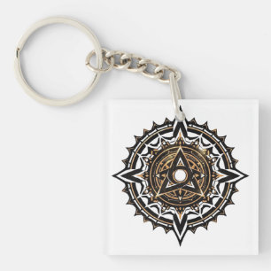 Divine Sacred Mandala - Black & Gold Trishul Schlüsselanhänger