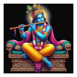 Divine Serene Krishna Flute Art Fotodruck