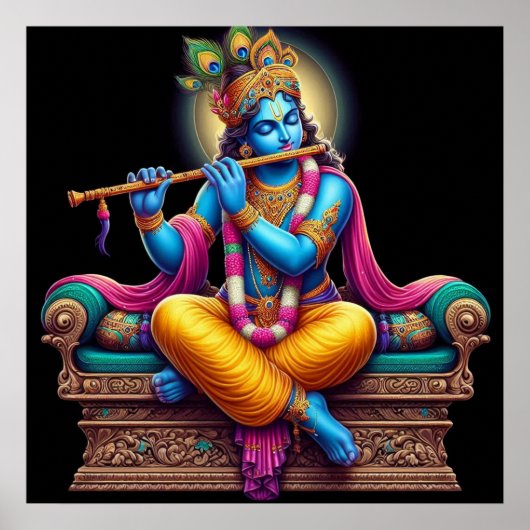 Divine Serene Krishna Flute Art Poster (Vorne)