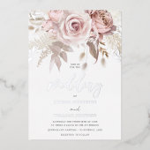 Divine Silver Foil & Blush Floral Wedding Folieneinladung (Vorderseite)