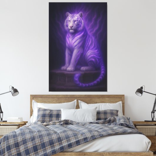 Divine Temple White Tiger – Purple Lightning Celes Leinwanddruck (Insitu (Schlafzimmer))