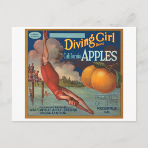 Diving Girl Brand California Äpfel Fruchtkasten La Postkarte