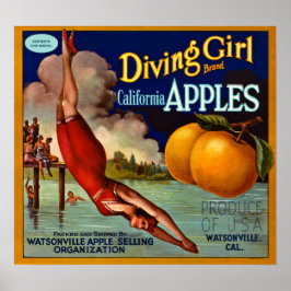 Diving Girl Brand California Apples - Vintag Poster