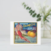 Diving Girl Vintag Äpfel Label Postkarte (Stehend Vorderseite)
