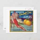 Diving Girl Vintag Äpfel Label Postkarte (Vorne/Hinten)
