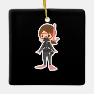 Diving I Love Snorkeling Swimming Girl Kids Keramikornament