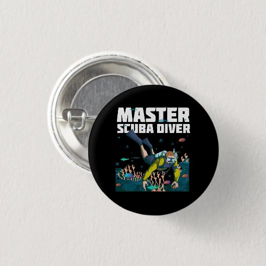 Diving Master Scuba Diver Down Dive Adventure Ocea Button (Vorne & Hinten)