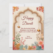 Diwali Beige Floral Arch Lamp Diyas Gruß Einladung (Vorderseite)